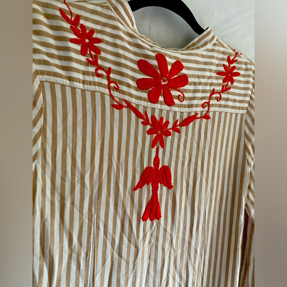 Maxi Button up Tunic With Bird Embroidery